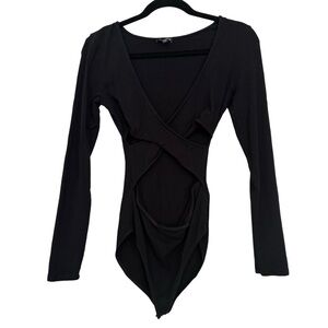 Express Black Wrap Cotton Reversible Bodysuit Size Small